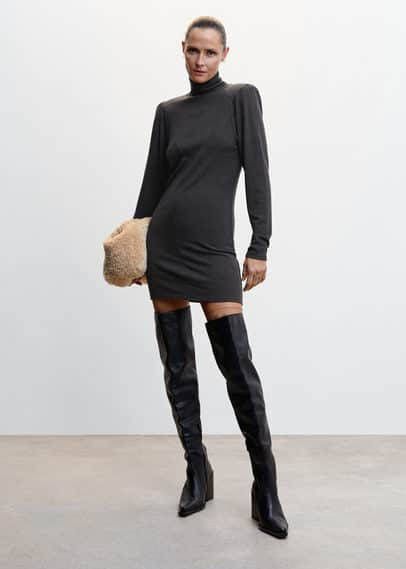 Mango Gebreide jurk met omgeslagen col