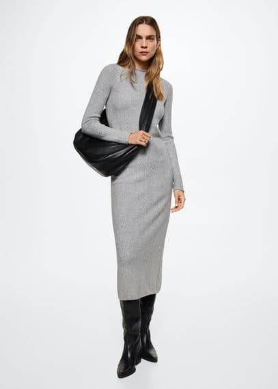 Mango Seeds fijngebreide maxi jurk met opstaande kraag