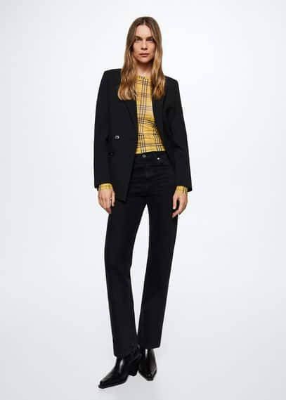 Mango Geruit chiffon T shirt