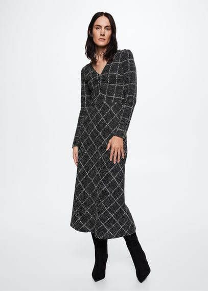 Mango Coco midi jurk met V hals en structuur