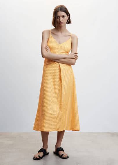 Mango Gestreepte mouwloze jurk