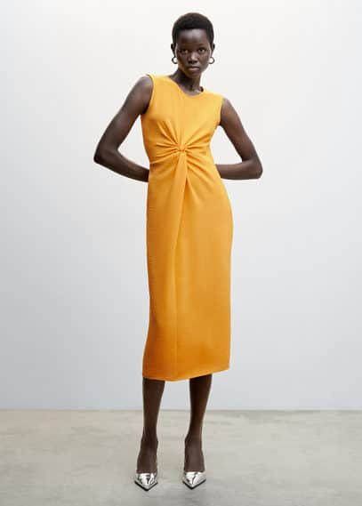 Mango Getextureerde jurk met knoop