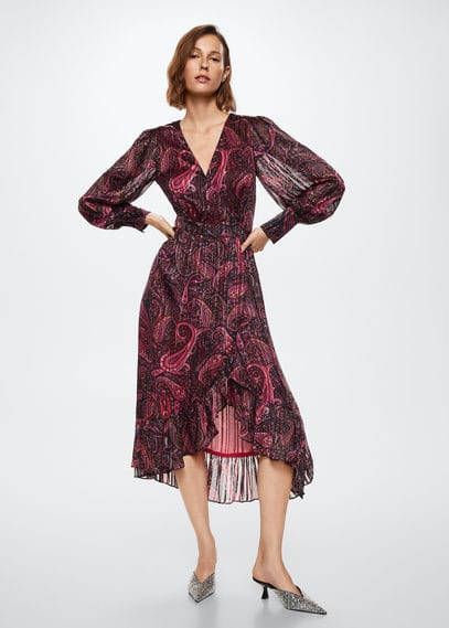 Mango Rossy midi wikkeljurk met paisley dessin en lurex