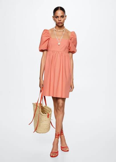 Mango Katoenen jurk met pofmouwen