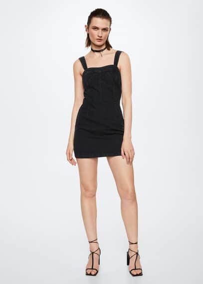 Mango Alina mini jurk van denim met sweetheart halslijn