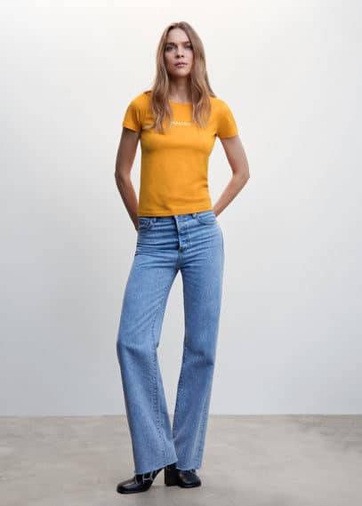 Mango T shirt met glitterlogo