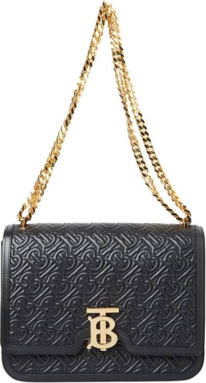 Burberry TB Monogram Quilted Medium Shoulder Bag , Zwart, Dames