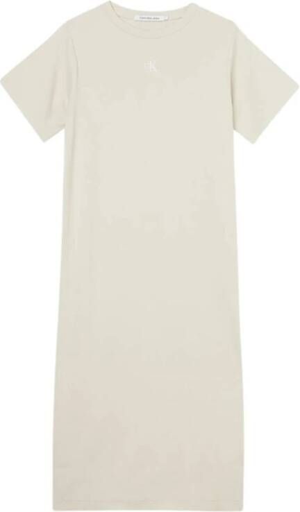 Calvin Klein Gebroken Wit Midi Jurk Ck Rib Long T shirt Dress