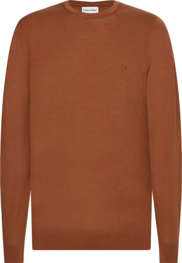 Calvin Klein Ronde hals gekweek , Bruin, Heren