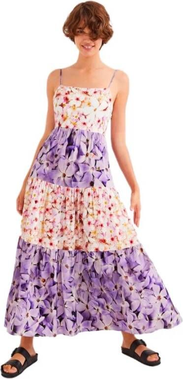Desigual gebloemde maxi jurk paars/wit/roze