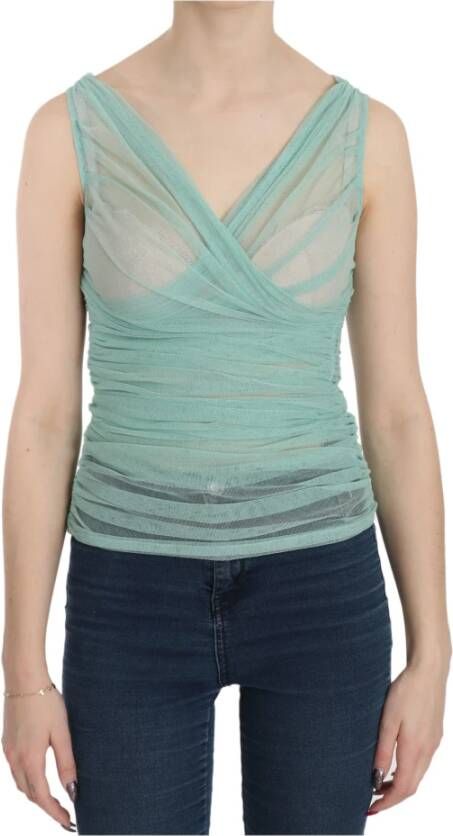 Dolce & Gabbana Green Cotton Stretch Mesh Tank Top , Groen, Dames