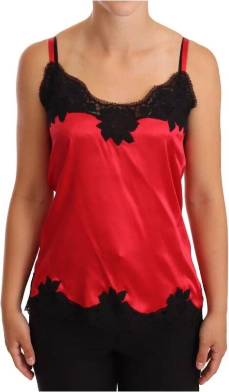 Dolce & Gabbana DG Red Floral Lace getrimde zijde Satin Camisole Top , Rood, Dames