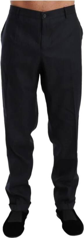 Dolce & Gabbana Blue Linen Silk Dress Trouser Flax Pants , Blauw, Heren