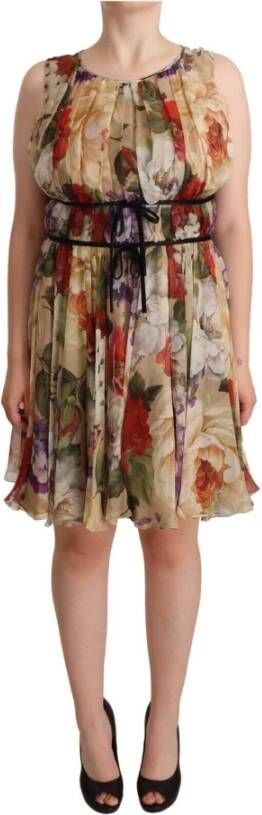 Dolce & Gabbana Beige Floral Sleeveless Round Neck Mini Dress , Beige, Dames