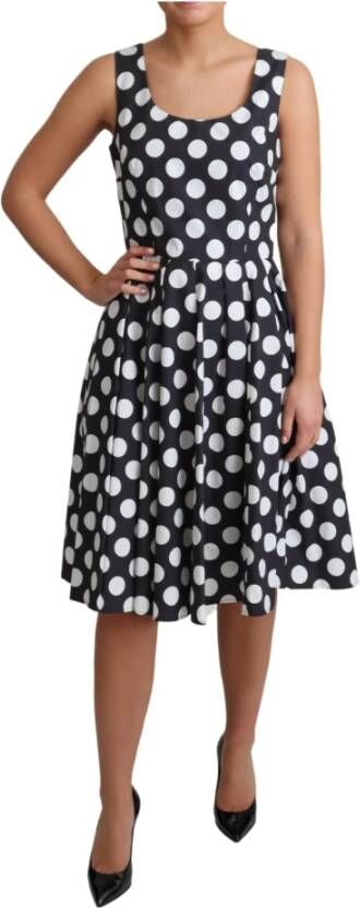 Dolce & Gabbana Polka Dotted Cotton A Line Dress , Zwart, Dames