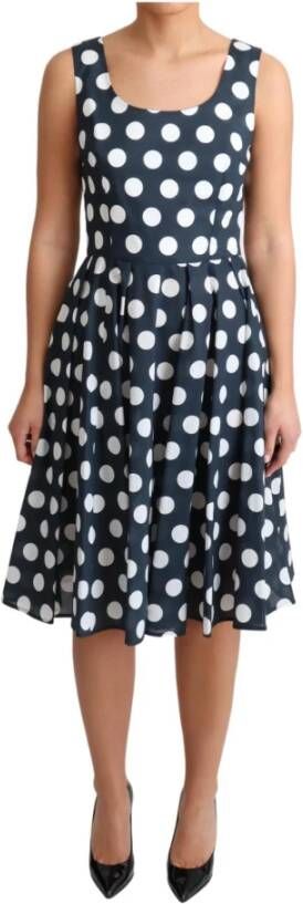 Dolce & Gabbana Blue Polka Dotted Cotton A Line Dress , Blauw, Dames