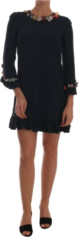 Dolce & Gabbana Crystal Green Stretch A Line Short Dress , Groen, Dames