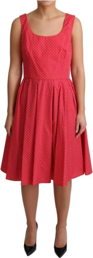 Dolce & Gabbana Polka Dotted Cotton A Line Dress , Rood, Dames