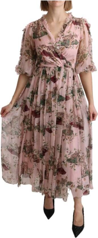 Dolce & Gabbana Bengalen Cat Print A Line Maxi jurk , Roze, Dames