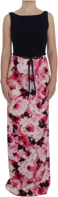 Dolce & Gabbana Bloemenprint lange maxi schede jurk , Roze, Dames