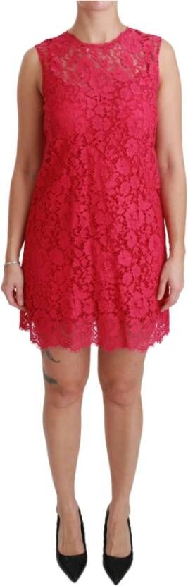 Dolce & Gabbana Floral Lace Shift Gown Mini Dress , Roze, Dames