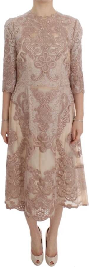 Dolce & Gabbana Silk Lace Ricamo Shift jurkjurk , Roze, Dames