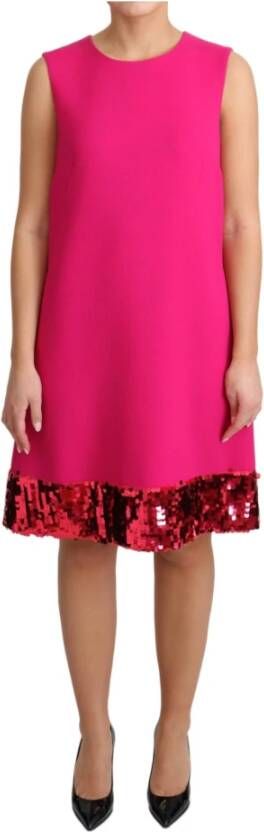 Dolce & Gabbana Wool Sequin Shift Sleeveless Dress , Roze, Dames