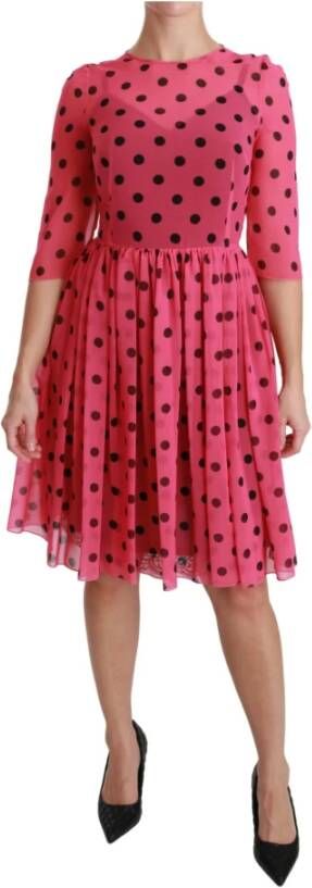Dolce & Gabbana Pink Polka Dots A line Knee Length Dress , Roze, Dames