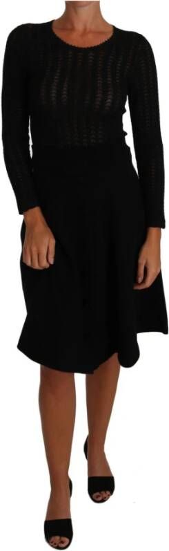 Dolce & Gabbana Gebreide wollen schede lange mouwenjurk , Zwart, Dames