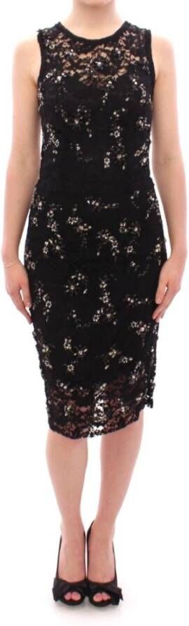 Dolce & Gabbana Bloeme kant kristal ingebedde jurk , Zwart, Dames