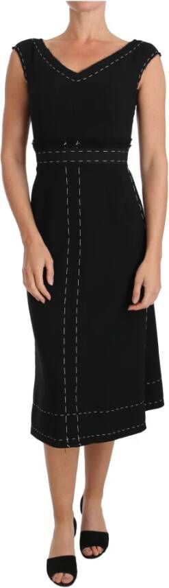 Dolce & Gabbana Zwarte wol stretch a line schede jurk , Zwart, Dames