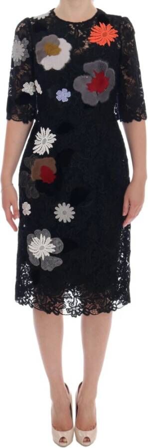 Dolce & Gabbana Floral Lace Floral Sicilië jurk , Zwart, Dames