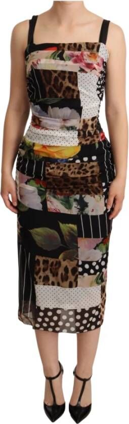 Dolce & Gabbana Neck Patchwork Chiffon Midi Square Dress , Zwart, Dames