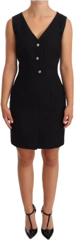 Dolce & Gabbana Button Crystal Sleeveless Sheath Dress , Zwart, Dames