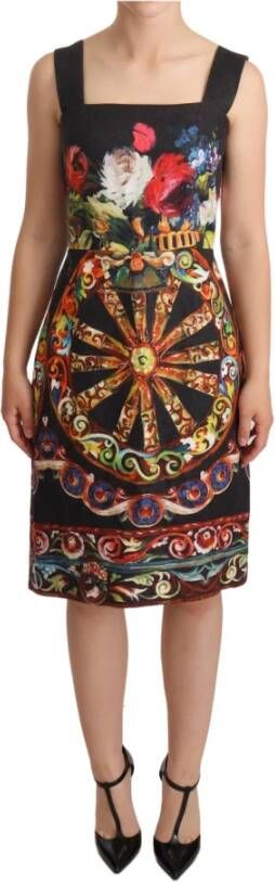 Dolce & Gabbana Floral Print Sheath Square Neck Dress , Zwart, Dames