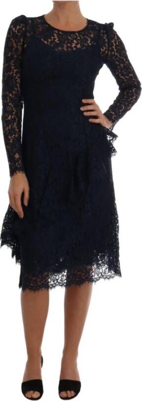 Dolce & Gabbana Blue Taormina Floral Lace Sheath Dress , Zwart, Dames
