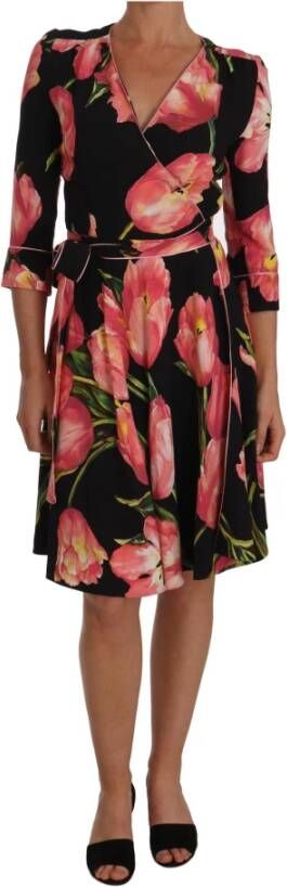 Dolce & Gabbana Tulpen print stretch shift jurk , Zwart, Dames
