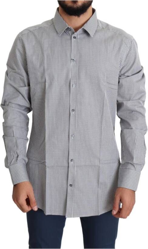 Dolce & Gabbana Black White Checkered Gold Dress Cotton Shirt , Zwart, Heren