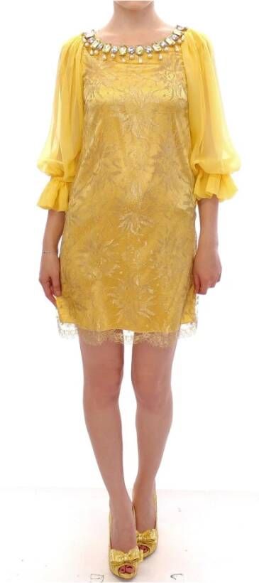 Dolce & Gabbana Yellow lace crystal mini dress , Geel, Dames