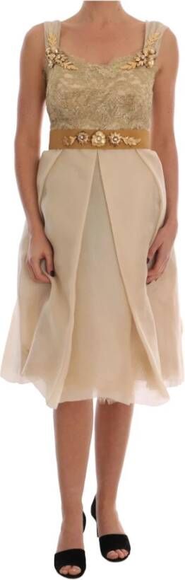 Dolce & Gabbana Gold Silk Crystal Embellished Dress , Geel, Dames