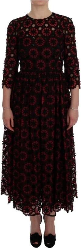Dolce & Gabbana Red Floral Ricamo A Line Shift Dress , Rood, Dames
