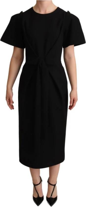 Dolce & Gabbana Black Wool Bow Detail Sheath Dress , Zwart, Dames