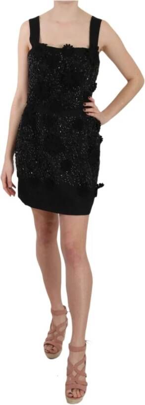 Dolce & Gabbana Black Floral Crystal Brocade Shift Dress , Zwart, Dames