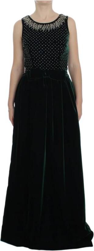 Dolce & Gabbana Green Velvet Crystal Long Maxi Dress , Blauw, Dames