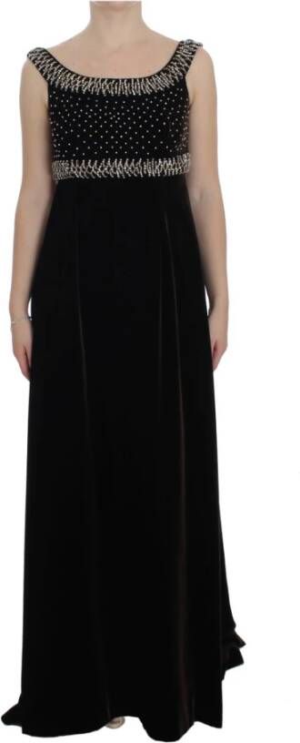 Dolce & Gabbana Brown Velvet Crystal Sheath Gown Dress , Bruin, Dames