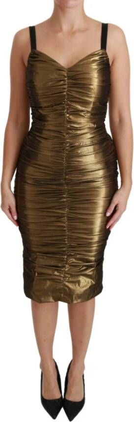 Dolce & Gabbana Metallic stretch bodycon ruches jurk , Geel, Dames
