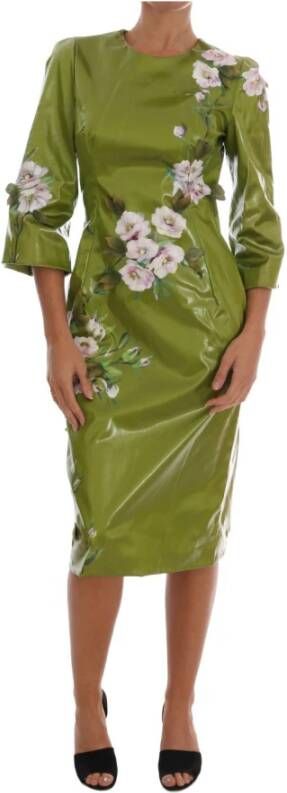 Dolce & Gabbana Roses Print schede jurk , Groen, Dames