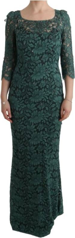 Dolce & Gabbana Bloemen kristal ricamo schede jurk , Groen, Dames