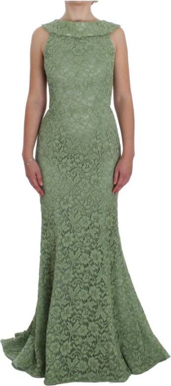 Dolce & Gabbana Green Floral Lace Sheath Maxi Dress , Groen, Dames