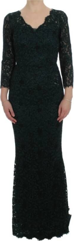 Dolce & Gabbana Green Lace Sheath Long Gown Ball Dress , Groen, Dames